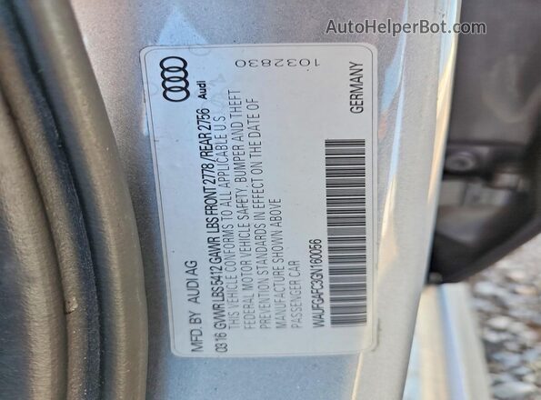 WAUFGAFC3GN160056 2016 AUDI A6 Gray Вид наклейки з VIN-кодом