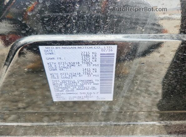 5N1AL0MM6GC503657 2016 INFINITI QX60 Black VIN sticker view