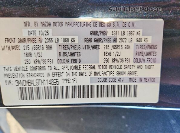 3MVDMBAL9TM114895 2026 MAZDA CX-30 Black VIN կոդի պիտակի տեսք