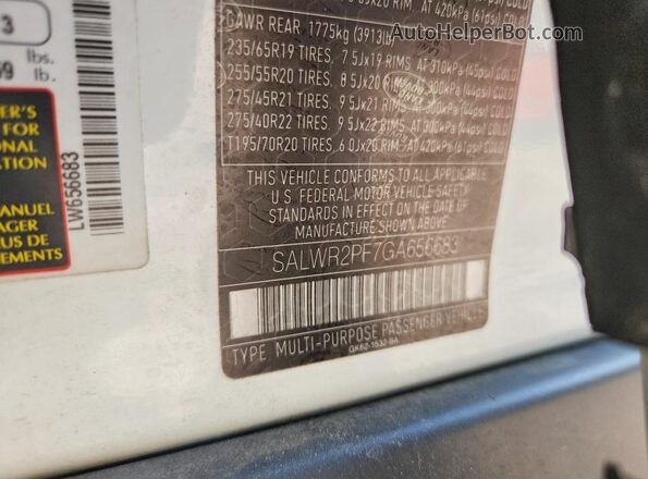 SALWR2PF7GA656683 2016 LAND ROVER RANGE ROVER White VIN sticker view