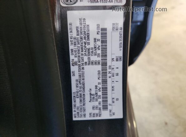 3FADP4EJ8GM156239 2016 FORD FIESTA Серый Вид наклейки с VIN-кодом