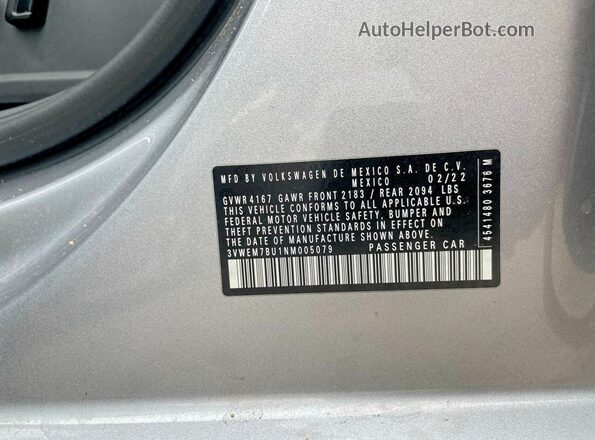 3VWEM7BU1NM005079 2022 VOLKSWAGEN JETTA Gray Widok tylnych siedzeń