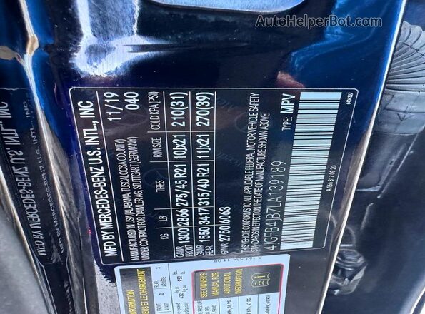 4JGFB4JB7LA139189 2020 MERCEDES-BENZ GLE-CLASS Black Панорамний вид салону 360°