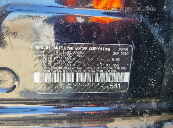JA4AD2A38LZ012064 2020 MITSUBISHI OUTLANDER Черный Панорамный вид салона 360°