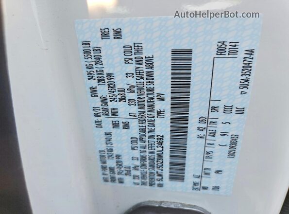 5LMTJ5DZ8MUL24692 2021 LINCOLN CORSAIR White Вид наклейки з VIN-кодом