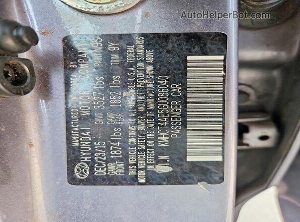 KMHCT4AE5GU086040 2016 HYUNDAI ACCENT Gray Vista de la etiqueta del VIN