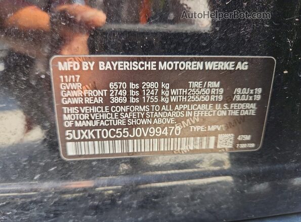 5UXKT0C55J0V99470 2018 BMW X5 Черный Панорамный вид салона 360°