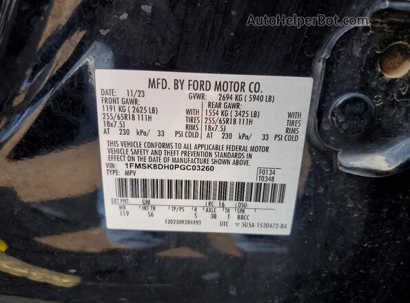 1FMSK8DH0PGC03260 2023 FORD EXPLORER Black Панорамний вид салону 360°