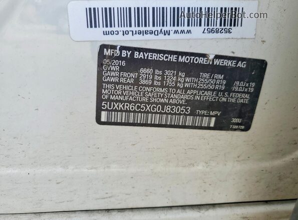 5UXKR6C5XG0J83053 2016 BMW X5 White Widok wnętrza 360 stopni