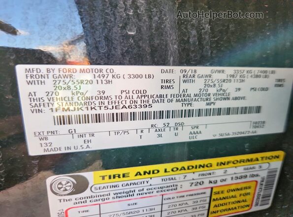1FMJK1KT5JEA63395 2018 FORD EXPEDITION Black Vista interior de 360 grados
