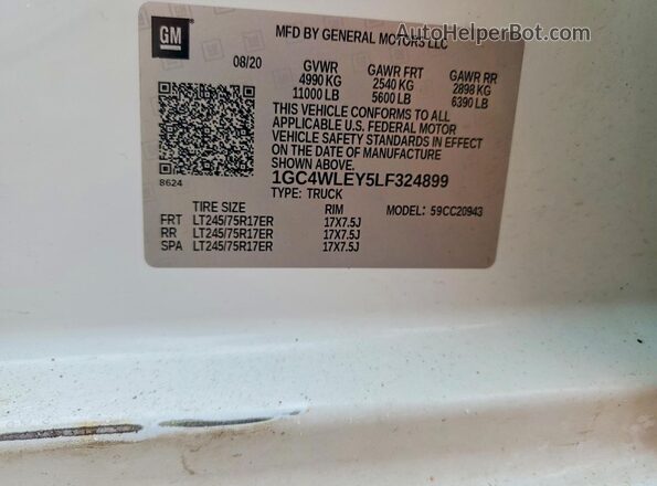 1GC4WLEY5LF324899 2020 CHEVROLET SILVERADO White Vista de la etiqueta del VIN