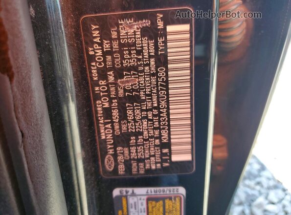 KM8J33A49KU977580 2019 HYUNDAI TUCSON Черный Панорамный вид салона 360°
