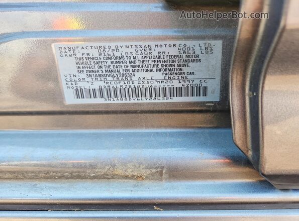 3N1AB8DV6LY286324 2020 NISSAN SENTRA Gray Widok naklejki z numerem VIN