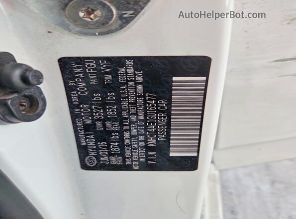 KMHCT4AE1GU165477 2016 HYUNDAI ACCENT White VIN sticker view