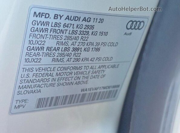 WA1EVAF17MD018808 2021 AUDI Q8 Бежевый Вид задних сидений