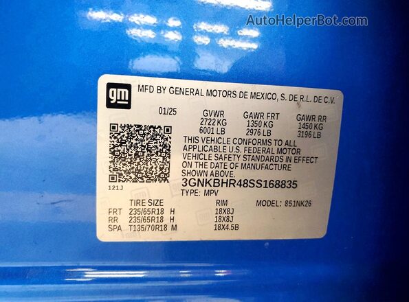 3GNKBHR48SS168835 2025 CHEVROLET BLAZER Blue Vista interior de 360 grados