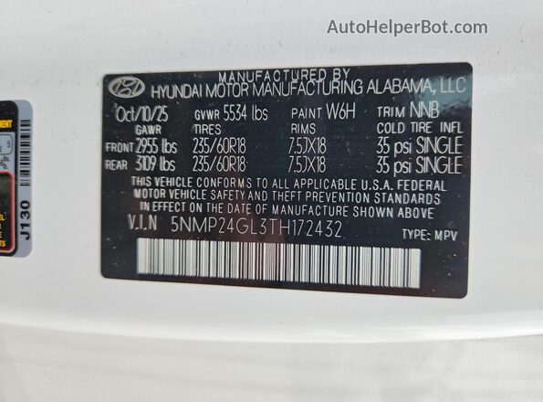5NMP24GL3TH172432 2026 HYUNDAI SANTA White 