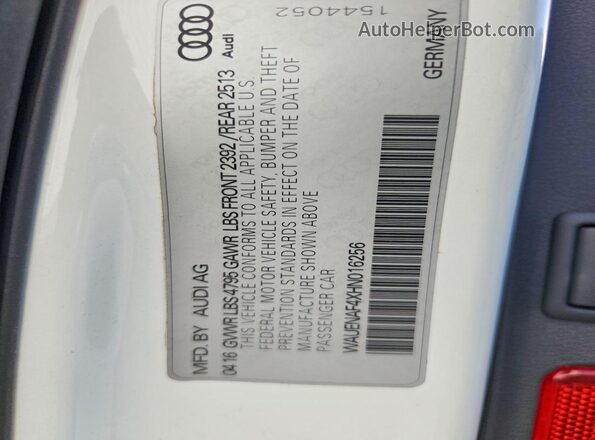 WAUENAF4XHN016256 2017 AUDI A4 White VIN sticker view