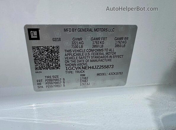 1GCVKNEH4JZ255873 2018 CHEVROLET SILVERADO Белый Вид подкапотного пространства