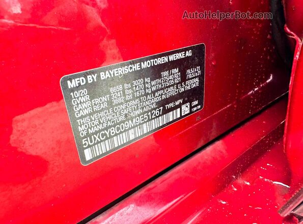 5UXCY8C09M9E51267 2021 BMW X6 Burgundy Սալոնի հետևի տեսք