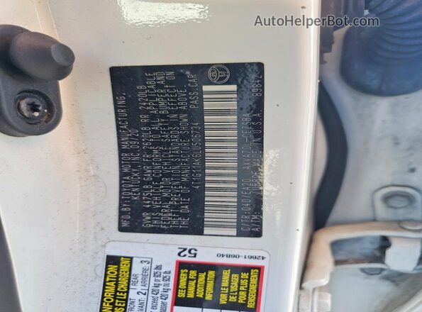 4T1G11AK6LU506734 2020 TOYOTA CAMRY White Widok wnętrza 360 stopni