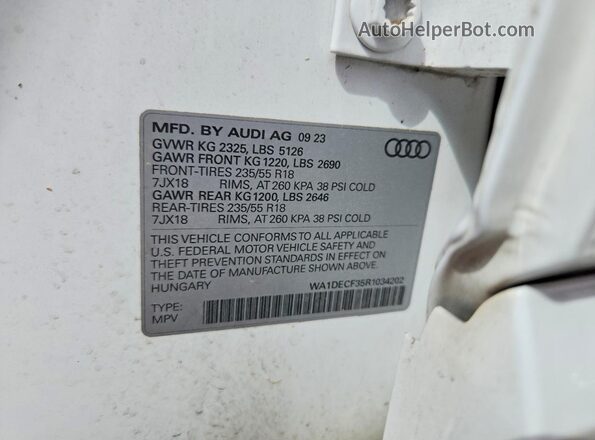 WA1DECF35R1034202 2024 AUDI Q3 White Widok wnętrza 360 stopni