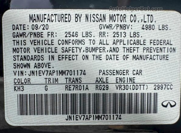JN1EV7AP1MM701174 2021 INFINITI Q50 Black 