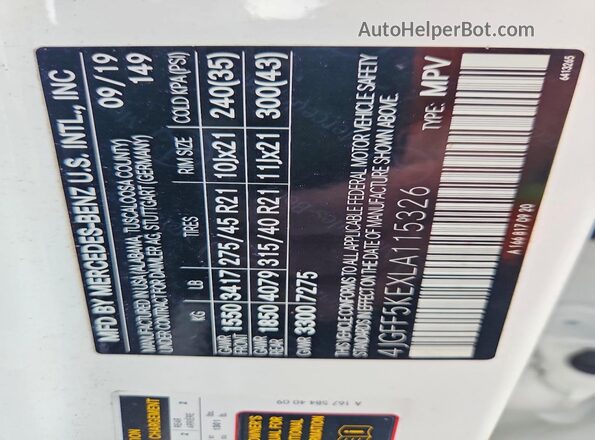 4JGFF5KEXLA115326 2020 MERCEDES-BENZ GLS White Սալոնի 360 աստիճան տեսք