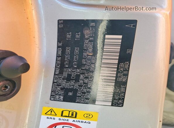 2T2ZZMCA2HC040845 2017 LEXUS RX 350 Tan Vista de la etiqueta del VIN