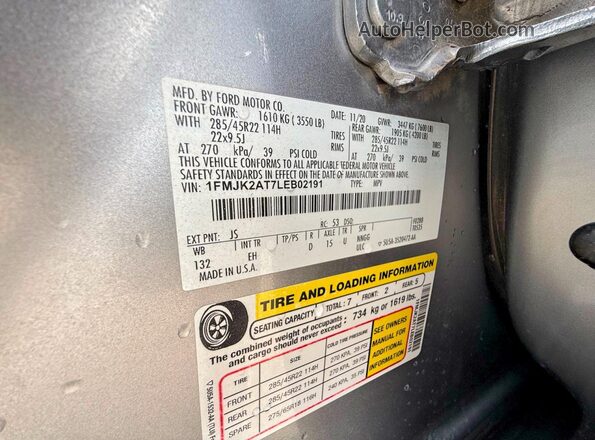 1FMJK2AT7LEB02191 2020 FORD EXPEDITION Gray Vista interior trasera