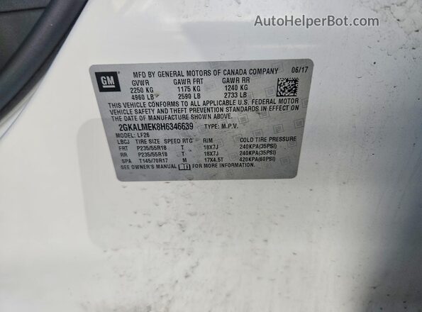 2GKALMEK8H6346639 2017 GMC TERRAIN White 
