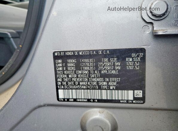3CZRU6H55NM743119 2022 HONDA HR-V Silver VIN կոդի պիտակի տեսք