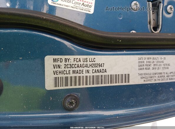2C3CCAAG4LH202947 2020 CHRYSLER 300 Blue Widok komory silnika