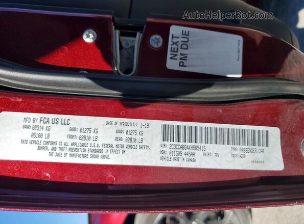 2C3CCABG4KH585415 2019 CHRYSLER 300 Burgundy Engine compartment view