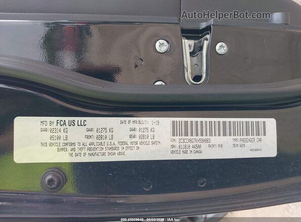 2C3CCABG7KH590883 2019 CHRYSLER 300 Black Widok komory silnika