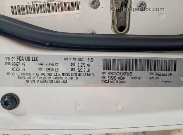 2C3CCAGG5LH151028 2020 CHRYSLER 300 White Vista de la etiqueta del VIN