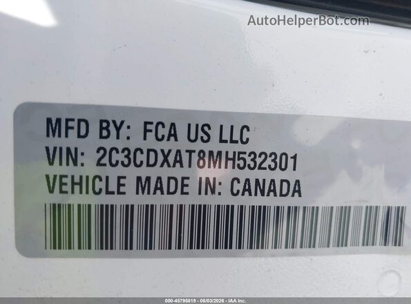 2C3CDXAT8MH532301 2021 DODGE CHARGER Белый Вид подкапотного пространства