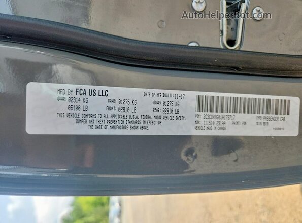 2C3CDXBG0JH173717 2018 DODGE CHARGER Silver Widok naklejki z numerem VIN