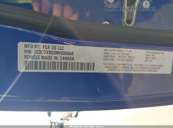 2C3CDXBG0MH504848 2021 DODGE CHARGER Blue Вид підкапотного простору