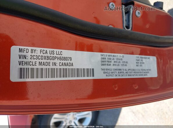 2C3CDXBG0PH608079 2023 DODGE CHARGER Orange Widok komory silnika
