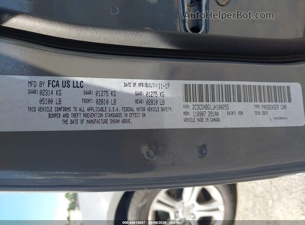 2C3CDXBG1JH180255 2018 DODGE CHARGER Серый Вид подкапотного пространства