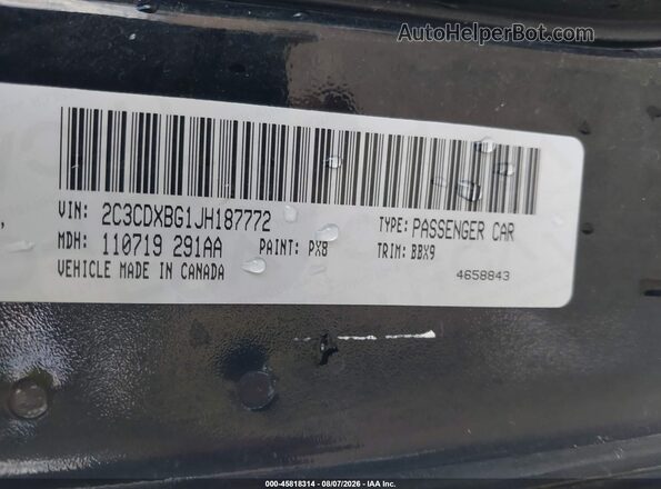 2C3CDXBG1JH187772 2018 DODGE CHARGER Black Vista del compartimento del motor