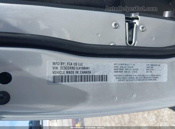 2C3CDXBG1LH188441 2020 DODGE CHARGER Silver Vista del compartimento del motor