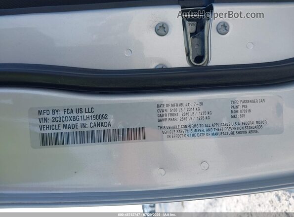 2C3CDXBG1LH190092 2020 DODGE CHARGER Gray Widok komory silnika