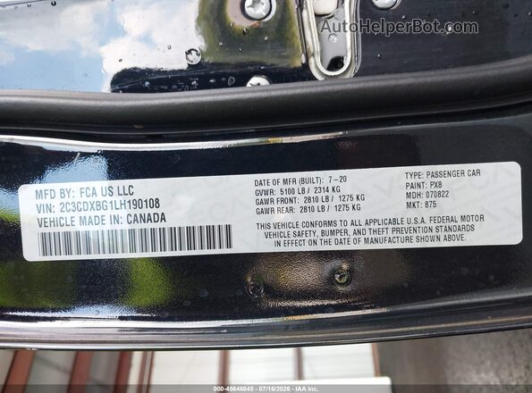2C3CDXBG1LH190108 2020 DODGE CHARGER Черный Вид подкапотного пространства