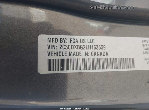 2C3CDXBG2LH163659 2020 DODGE CHARGER Gray ძრავის განყოფილების ხედი
