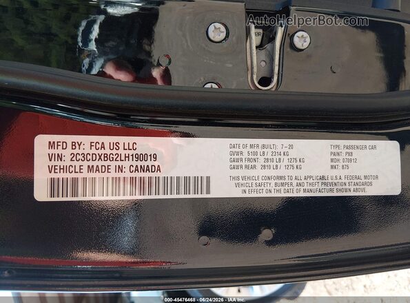 2C3CDXBG2LH190019 2020 DODGE CHARGER Черный Вид подкапотного пространства