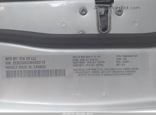 2C3CDXBG2MH533719 2021 DODGE CHARGER Silver Widok komory silnika