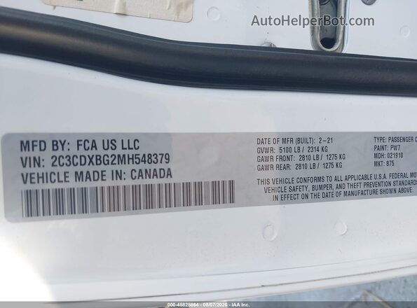 2C3CDXBG2MH548379 2021 DODGE CHARGER White ძრავის განყოფილების ხედი