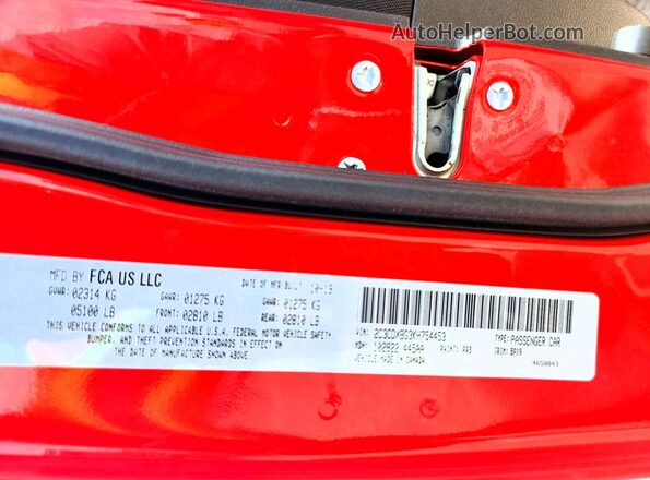 2C3CDXBG3KH754453 2019 DODGE CHARGER Красный Вид наклейки с VIN-кодом